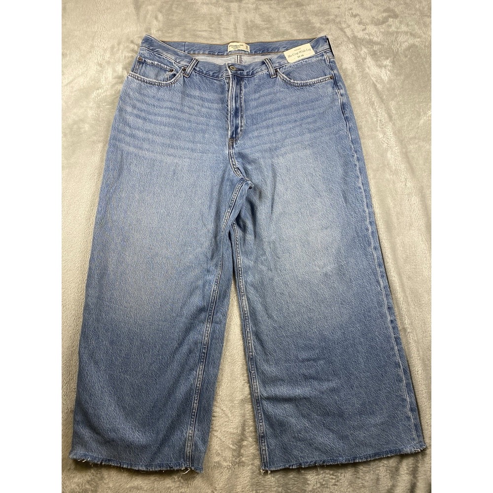 Abercrombie & Fitch Women's Jeans 33/ 16 Crop‎ Wide Leg High Rise Raw Hem